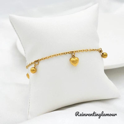 18k Gold Plated Heart Charm Bracelet (Stainless Steel) 9 - Reinventing Glamour