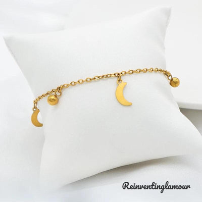 18k Gold Plated Moon Charm Bracelet (Stainless Steel) 8 - Reinventing Glamour