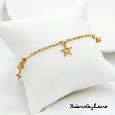 18k Gold Plated Star Charm Bracelet (Stainless Steel) 5 - Reinventing Glamour
