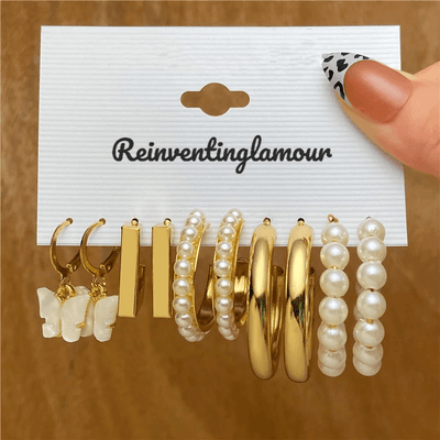 5 Piece Butterfly Earring Set Pearl - Reinventing Glamour