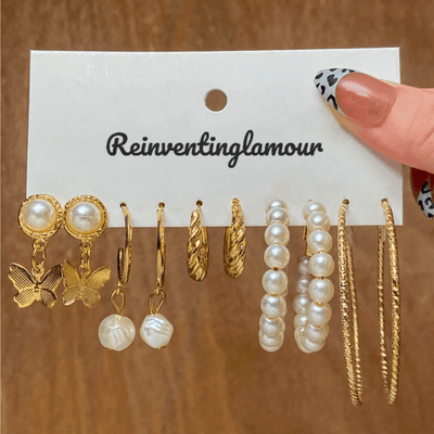 5 Piece Pearl Earring Set - Reinventing Glamour