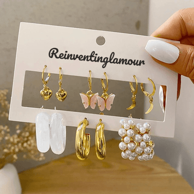 6 Piece Crescent Earring Set - Reinventing Glamour