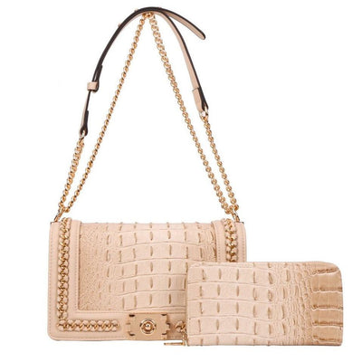 Beige “Classy Croc” Handbag & Wallet set - Reinventing Glamour