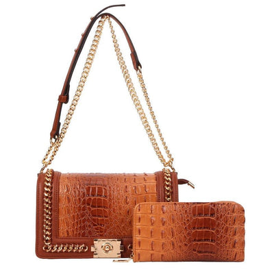Brown “Classy Croc” Handbag & Wallet set - Reinventing Glamour