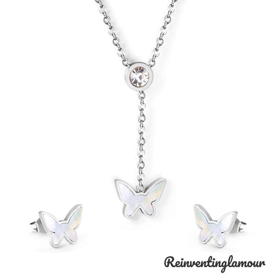 Silver Butterfly Necklace Set (Stainless Steel) 4 - Reinventing Glamour