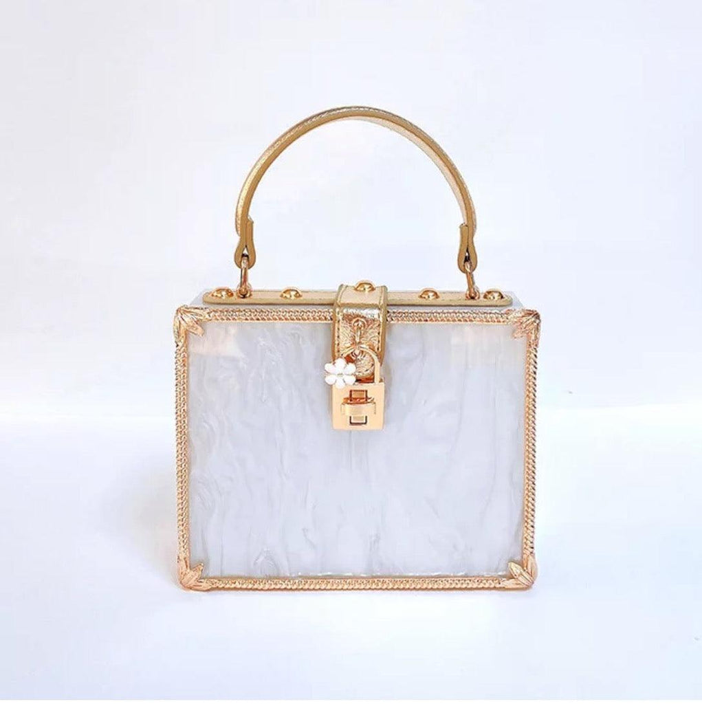 Ballet Pink Box Leather Shoulder Bag with Pearl Strap